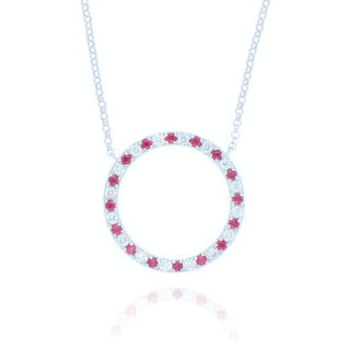 9ct White Gold Ruby And Diamond Circle Necklace