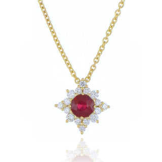 18ct Yellow Gold 0.38ct Ruby And Diamond Star Cluster Necklace