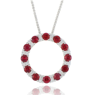 18ct White Gold 2.09ct Ruby And Diamond Circle Necklace