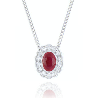 9ct White Gold Ruby And Diamond Cluster Necklace