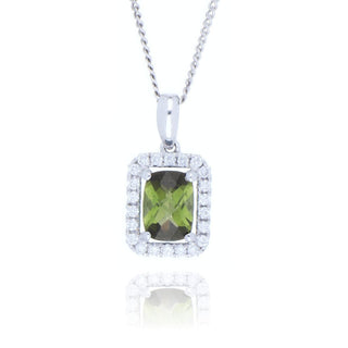 18ct White Gold 1.47ct Green Tourmaline And Diamond Necklace