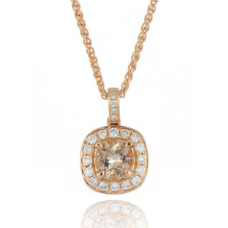 18ct Rose Gold 0.68ct Morganite And Diamond Cluster Necklace
