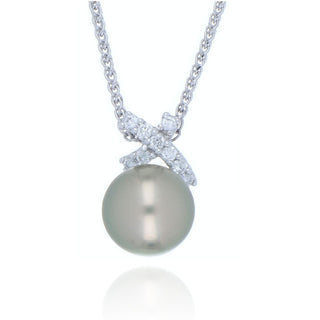 18ct White Gold Tahitian Pearl And Diamond Pendant