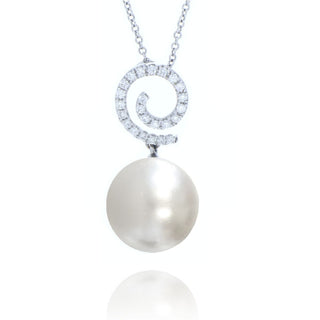 18ct White Gold South Sea Pearl And Diamond Swirl Necklace