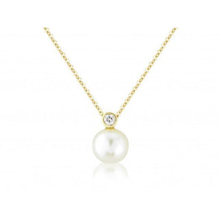 9ct Yellow Gold Pearl And Diamond Drop Necklace