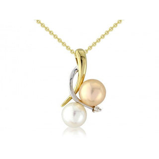 9ct Yellow And White Gold Multi-coloured Pearl And Diamond Necklace