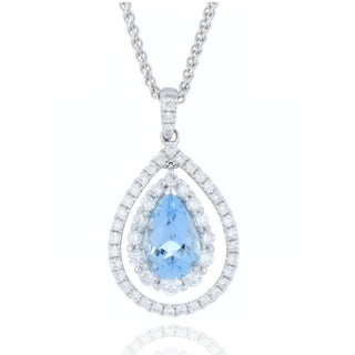 18ct White Gold 1.15ct Aquamarine And Diamond Double Cluster Necklace