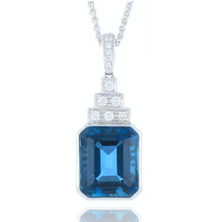18ct White Gold 8.37ct London Blue Topaz And Diamond Necklace