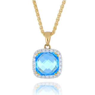 9ct Yellow Gold 2.87ct Blue Topaz And Diamond Cluster Necklace