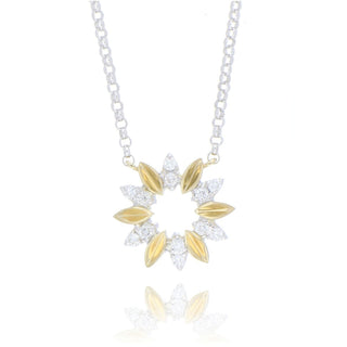 9ct Yellow And White Gold Diamond Set Sunflower Necklace