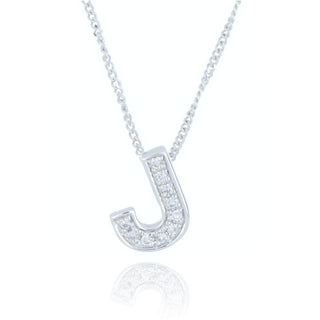 9ct White Gold 0.04ct Diamond Initial J Necklace