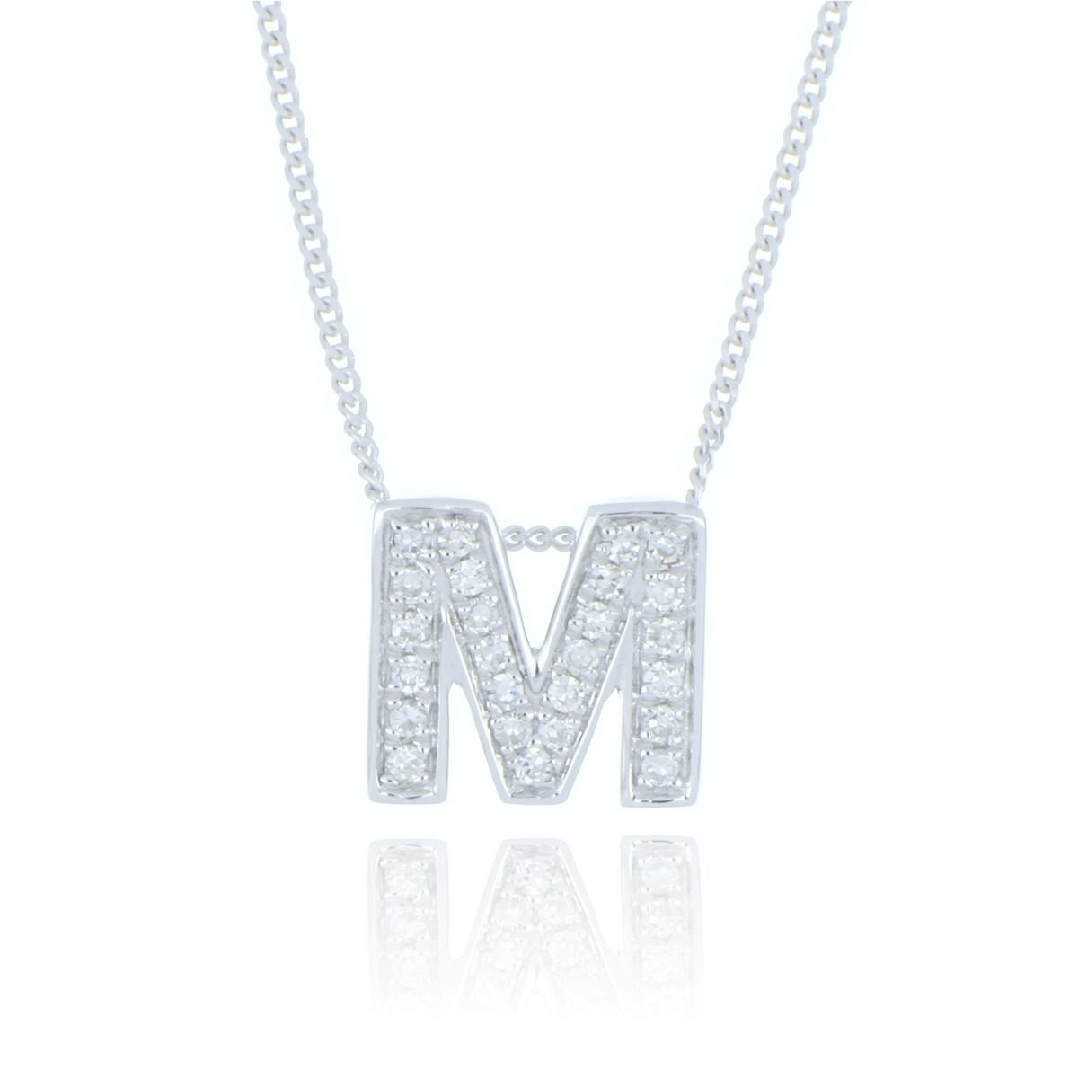 Letter m cheap necklace white gold