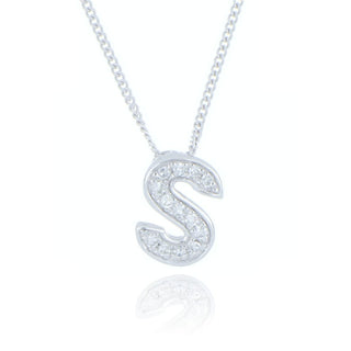9ct White Gold 0.05ct Diamond Initial S Necklace
