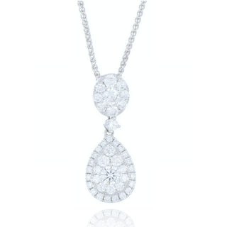 18ct White Gold 0.83ct Diamond Double Drop Cluster Necklace