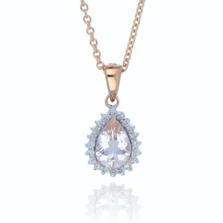 9ct Rose Gold Pear Cut Morganite And Diamond Cluster Necklace