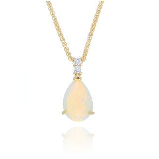 18ct Yellow Gold Pear Cut Opal And Double Diamond Necklace