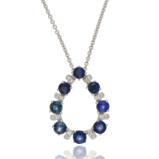 18ct White Gold Sapphire And Diamond Open Pear Shape Necklace