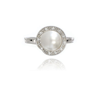 A&s Enchanted Collection Freshwater Pearl And Cubic Zirconia Silver Swirl Ring