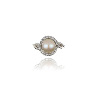 A&s Enchanted Collection Freshwater Pearl And Cubic Zirconia Crossover Ring