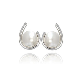 A&s Enchanted Collection Freshwater Pearl Hook Silver Stud Earrings