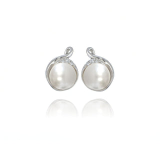 A&s Enchanted Collection Freshwater Pearl And Cubic Zirconia Swirl Stud Earrings