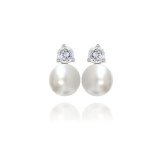 A&s Enchanted Collection Cubic Zirconia And 7-7.5mm Freshwater Pearl Stud Earrings