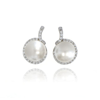 A&s Enchanted Collection Cubic Zirconia And 7.5-8mm Freshwater Pearl Drop Swirl Earrings