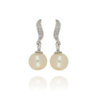 A&s Enchanted Collection Freshwater Drop Pearl And Cubic Zirconia Wave Silver Drop Earrings