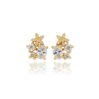 A&s Paradise Collection Yellow Gold Vermeil Cubic Zirconia Flower Stud Earrings