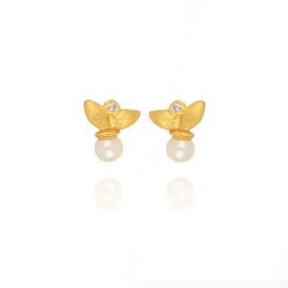 A&s Paradise Collection Pearl And Cubic Zirconia Leaf Stud Earrings
