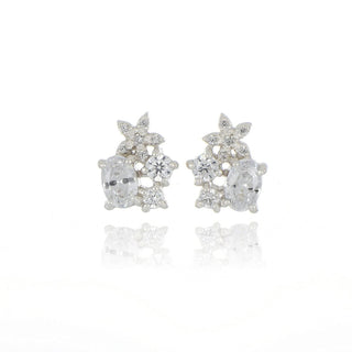 A&s Paradise Collection Silver Cubic Zirconia Flower Stud Earrings