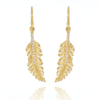 A&s Paradise Collection Yellow Gold Vermeil Cubic Zirconia Feather Drop Earrings