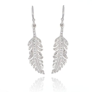 A&s Paradise Collection Silver Cubic Zirconia Feather Drop Earrings