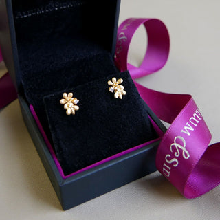 A&s Paradise Collection Yellow Gold Vermeil Cubic Zirconia Bee And Flower Stud Earrings