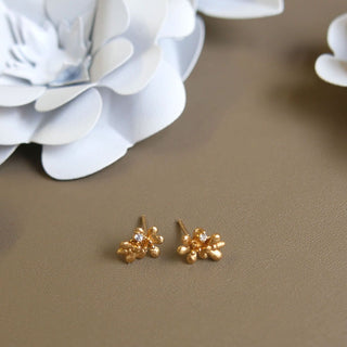 A&s Paradise Collection Yellow Gold Vermeil Cubic Zirconia Bee And Flower Stud Earrings