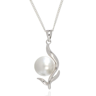 A&s Enchanted Collection Cubic Zirconia And Freshwater Pearl Silver Leaf Necklace