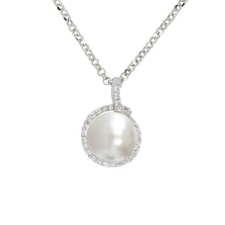 A&s Enchanted Collection Cubic Zirconia Halo And 9.5-10mm Freshwater Pearl Silver Necklace