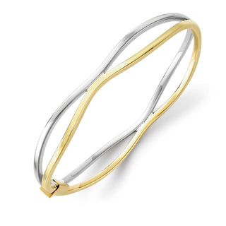 9ct Yellow And White Gold Wave Bangle