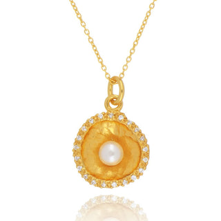 A&s Paradise Collection Yellow Gold Vermeil Pearl And Cubic Zirconia Domed Necklace
