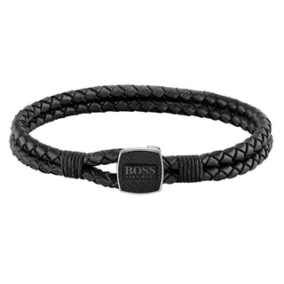 Boss Gents Seal Braided Black Leather Bracelet