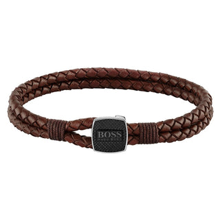 Boss Gents Seal Braided Brown Leather Bracelet