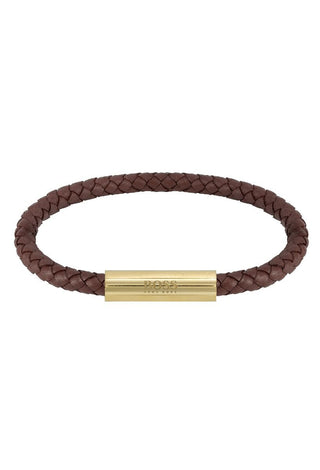 Boss Gents Braided Brown Leather Bracelet