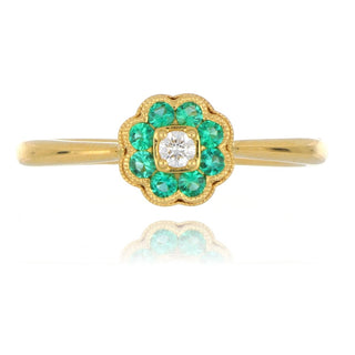 Fine Jewellery Jewellery 18ct Yellow Gold 0.14ct Emerald And Diamond Flower Cluster Ring 0206106