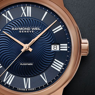 Raymond Weil Rose Gold Plated Maestro Automatic Watch With Blue Dial