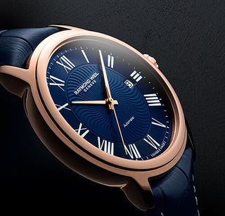 Raymond Weil Rose Gold Plated Maestro Automatic Watch With Blue Dial