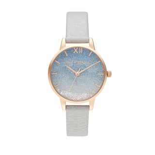 Olivia Burton Rose Gold Plate Wishing Wave Glitter Watch With A Shimmer Pearl Leather Strap