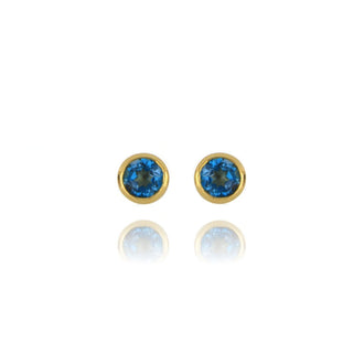 9ct Yellow Gold Rub-over London Blue Topaz Stud Earrings
