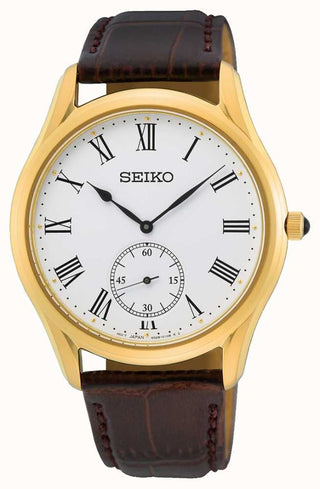Seiko Gents Yellow Gold Plated Classic Watch With A Brown Leather Strap