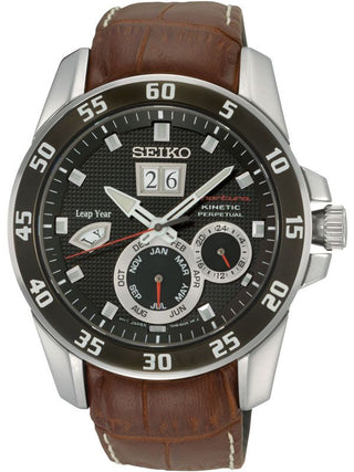 Seiko Sportura Gents Kinetic Watch With A Brown Leather Strap