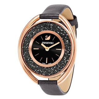 Swarovski Rose Gold Plated Crystalline Watch With A Black Leather Strap
